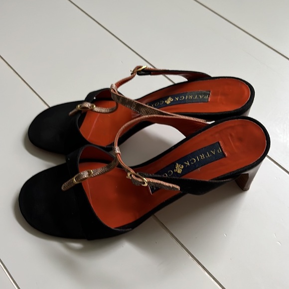 Vintage Patrick Cox Black Canvas/patterned snakeskin Strappy Sandals, 37EU/6.5US - Picture 3 of 9